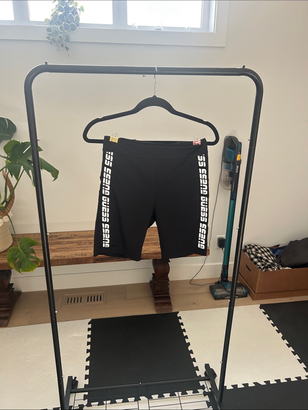 GUESS Black Bike Shorts with White Side Logo Stripes